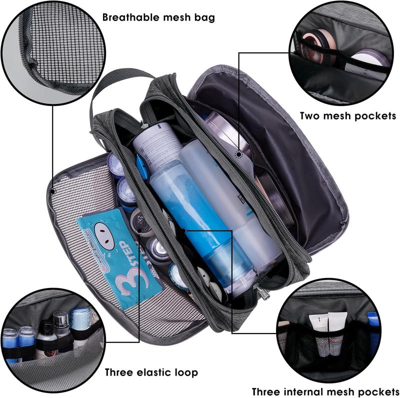 WANDF Toiletry Bag for Men Hanging Dopp Kit Water Resistant Shaving Bag Small Toiletry Bag for Traveling (Denim Grey) - Image 3