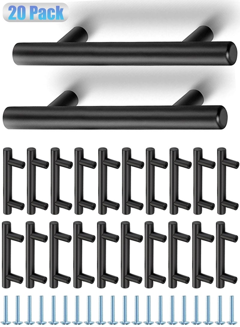 SANMUGEED 20 Pack Cabinet Knobs,3.94in Matte Black Cabinet Pulls Stainless Steel Drawer Pulls,for Dresser Drawers Kitchen Cupboard Handles,64mm Hole Centers - Image 1