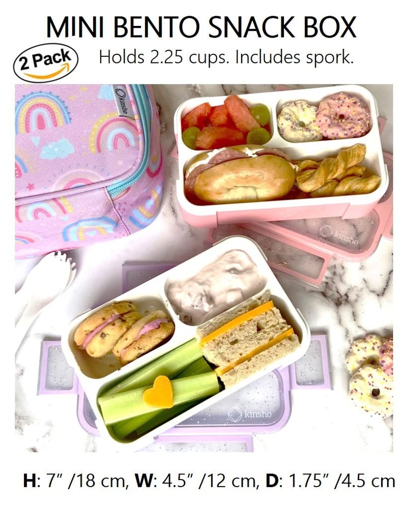 Kinsho Kids Glitter Snack Container - Mini Bento Lunch-Box, Small Leakproof Container Boxes for Toddlers Girls Snacks Lunches, 3 Compartment - School Daycare Portion Containers, Pink Purple Sparkle Set of 2 - Image 3
