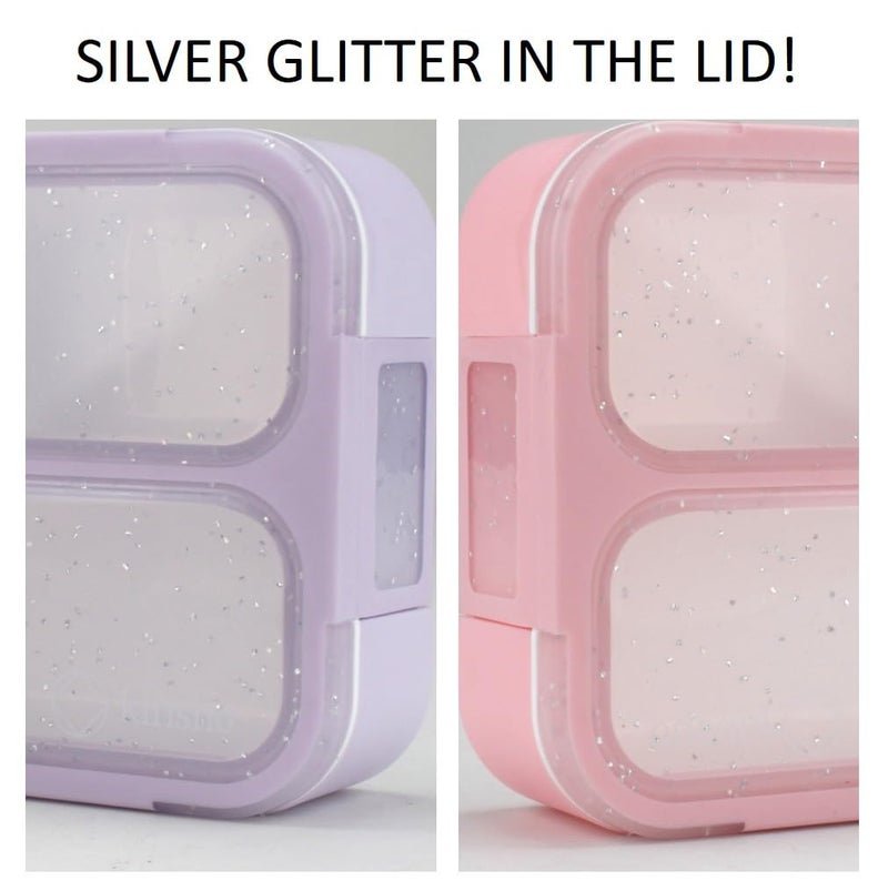 Kinsho Kids Glitter Snack Container - Mini Bento Lunch-Box, Small Leakproof Container Boxes for Toddlers Girls Snacks Lunches, 3 Compartment - School Daycare Portion Containers, Pink Purple Sparkle Set of 2 - Image 4