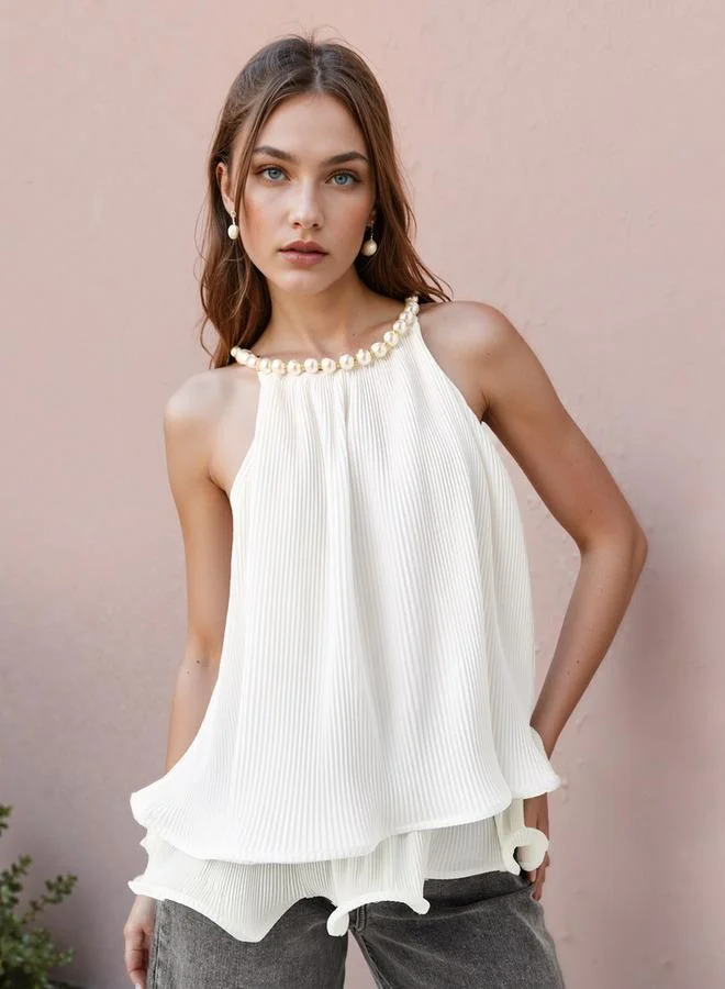 2Xtremz 2Xtremz Pearl Accent Halter Neck Sleeveless Top