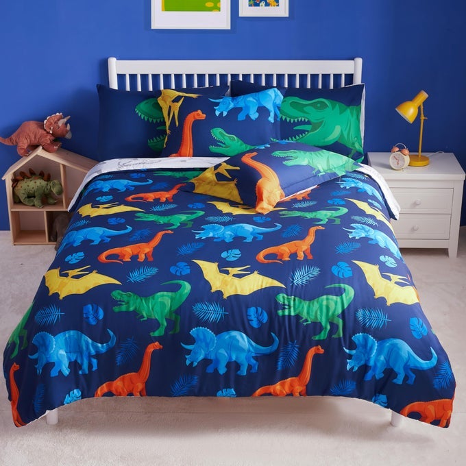 KID FULL COMFORTER SET 7 PIECE DINOSAUR BEDDING SET FOR BOYS GIRLS SUPER SOFT MICROFIBER BED IN A BAG WITH COMFORTER SHEETS PILLOWCASE SHAM