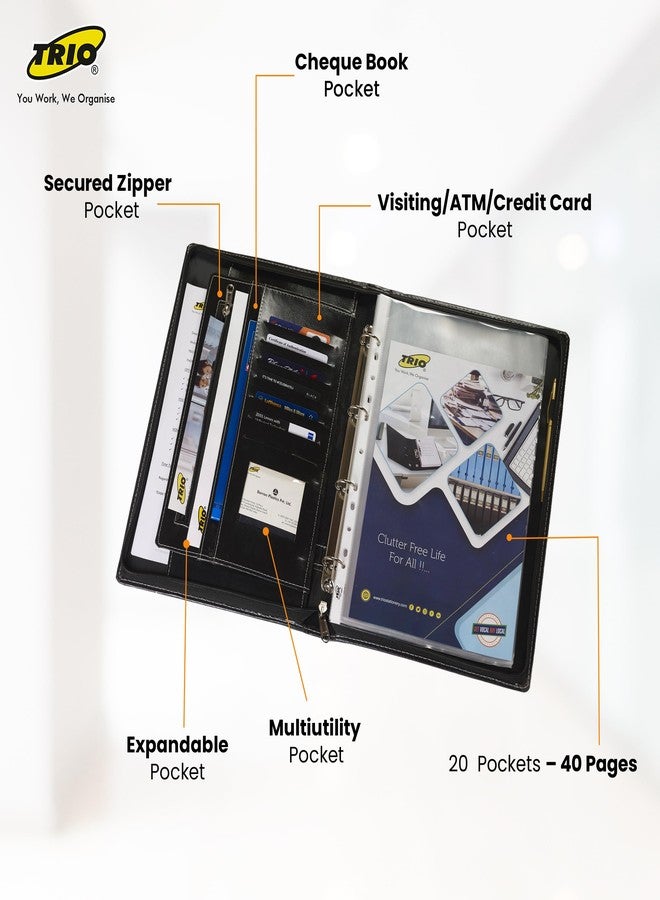 تريو مجلد TRIO التنفيذي - منظم من الجلد الصناعي الفاخر (أسود، جيوب قابلة لإعادة التعبئة - 20) - Image 5