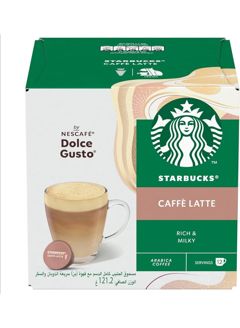 دولسي قوستو كبسولات ستاربكس كافيه لاتيه، قهوة غنية وحليبية، مزيج أرابيكا فاخر، 12 كوبًا، كبسولة واحدة لكل كوب، متوافقة مع ماكينات نسكافيه دولتشي غوستو. - Image 1