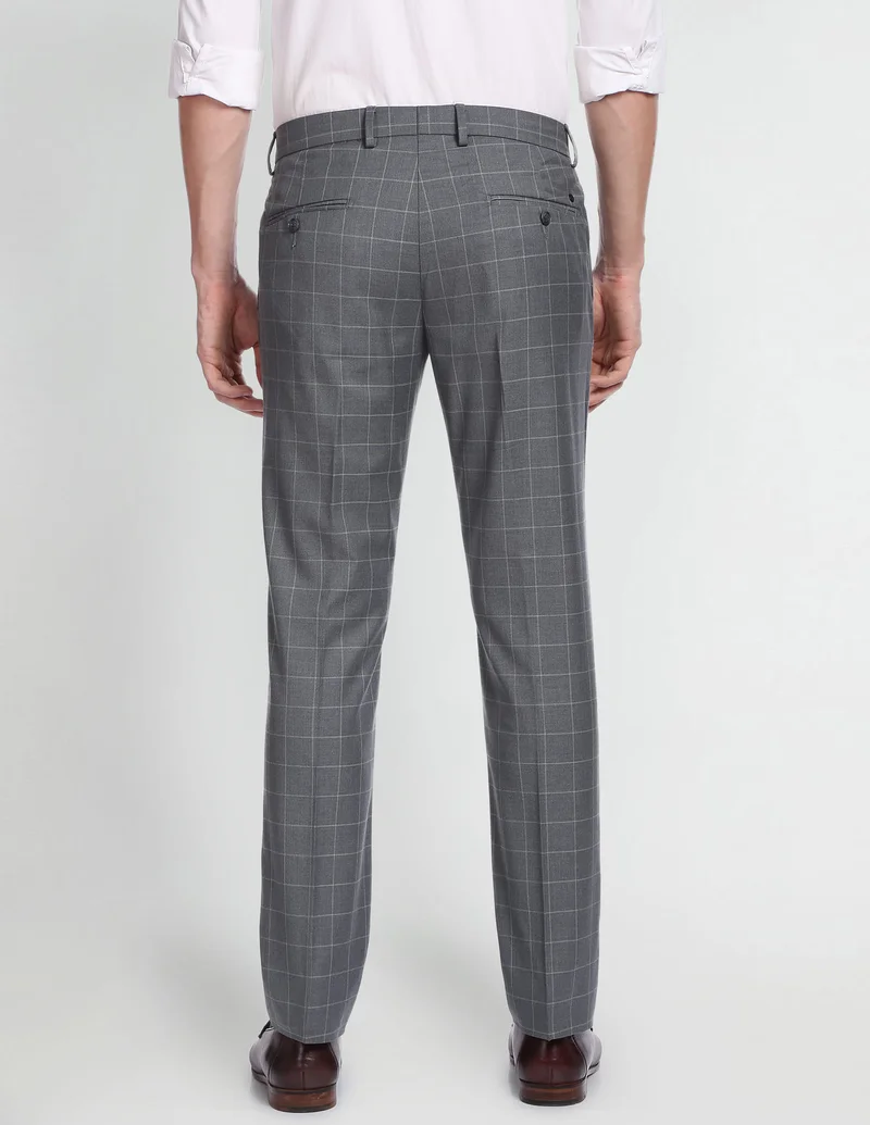 Arrow Light Grey Windowpane Check Smart Flex Formal Trousers for Men | Best Price UAE