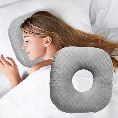 Wuronsa Ear Piercing Pillow for Side Sleepers with an Ear Hole for CNH and Ear Pain Ear Inflammation Pressure Sores Cotton OShaped Side Sleeping Pillow Ear Guard Pillow