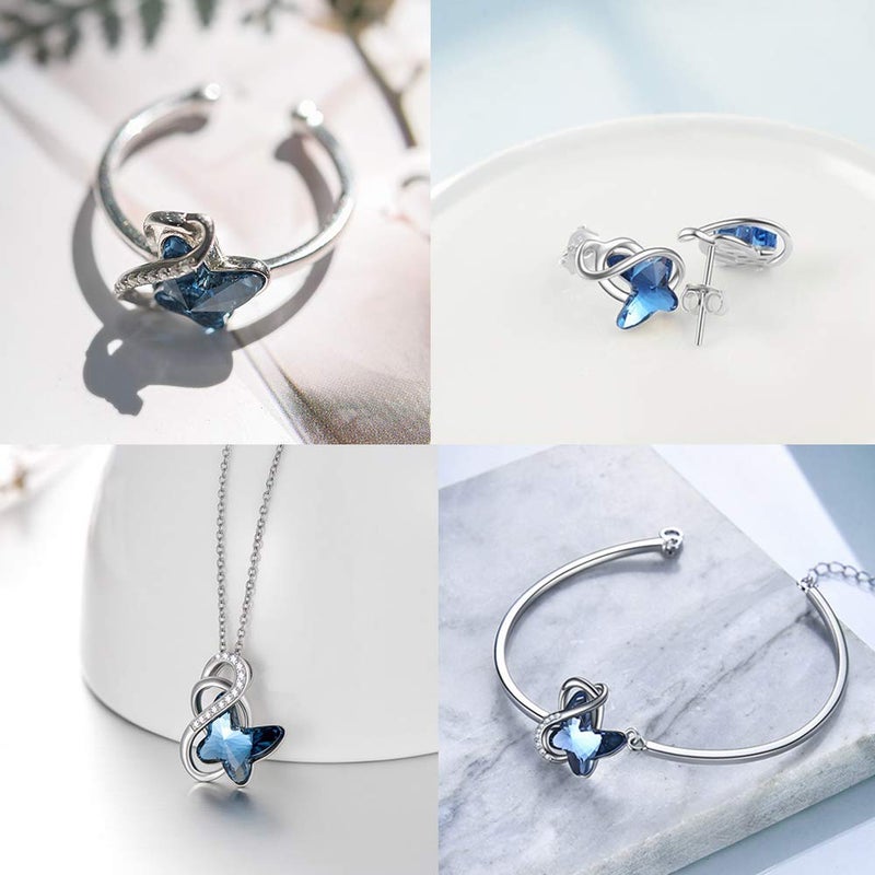 AOBOCO Sterling Silver Infinity Butterfly Bracelet Embellished with Crystals from Austria, Hypoallergenic Anniversary Birthday Butterfly Jewelry Gifts for Women Daughter Wife Girlfriend Mom(Blue) - Image 4