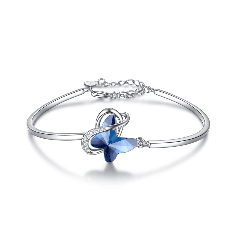 AOBOCO Sterling Silver Infinity Butterfly Bracelet Embellished with Crystals from Austria, Hypoallergenic Anniversary Birthday Butterfly Jewelry Gifts for Women Daughter Wife Girlfriend Mom(Blue) - Image 1