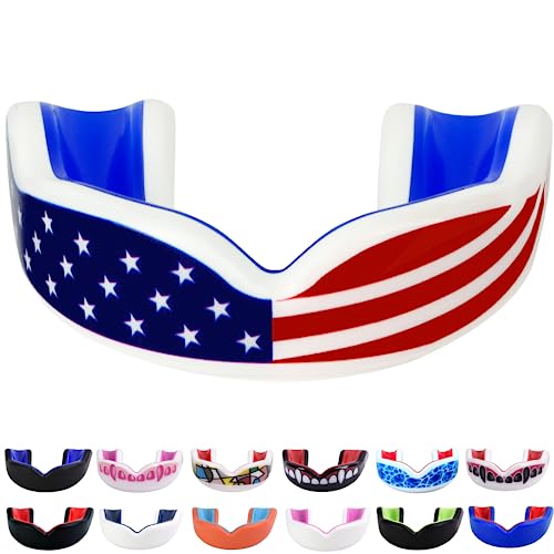 Oral Mart White/Navy Blue Kids Mouthguard for Sports - Youth Mouthguard for Karate, Football, Martial Arts, Taekwondo, Boxing, Rugby, BJJ, Muay Thai, Soccer, Hockey (with Free Case) - Image 1