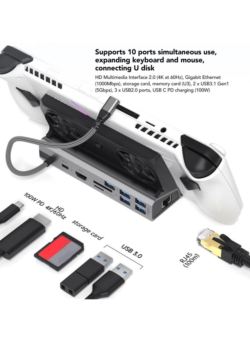 Green Tiger 10 in 1 Docking Station for Steam Deck for ROG ALLY, USB C Laptop Docking Station with 5 USB 3.0 2.0 Dual Cooling Fan HD MI 4K At 60Hz 100W Charging Port for Valve Steam Deck - Image 3