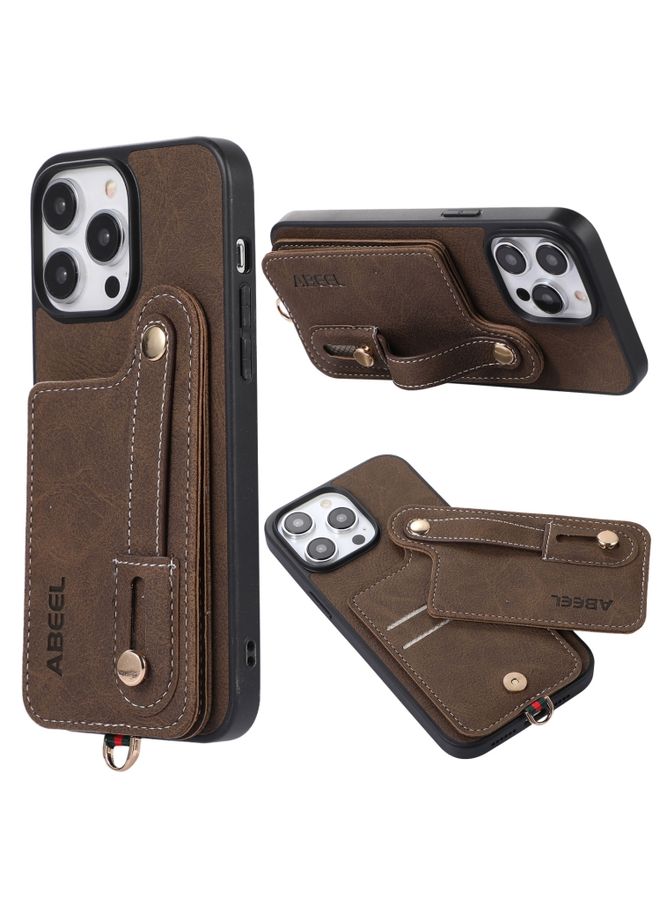 Case Cover For iPhone 14 ABEEL Litchi Texture Card Bag PU Phone Case Khaki