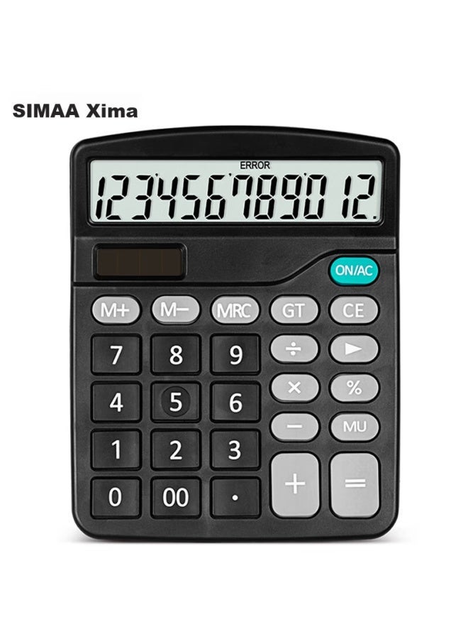 Simaa Stationery 837 Dual Power Calculator, Solar-powered Desktop Calculator With 12-digit Large Screen, Office Supplies, Single Pack 7089, Black - Image 1