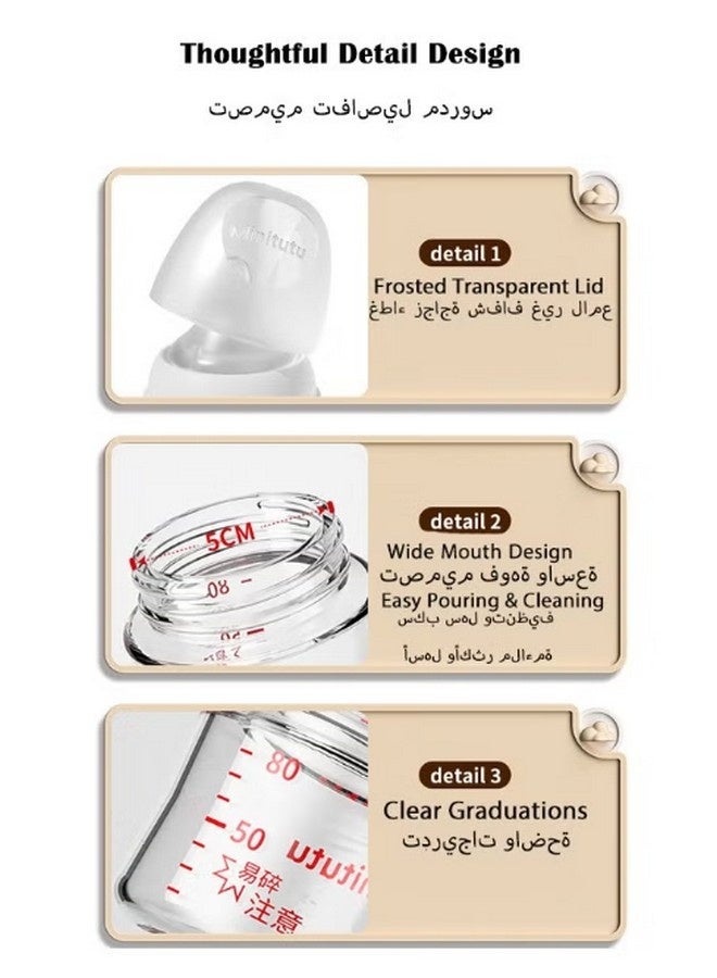 Minitutu Wide-Caliber Glass Baby Bottle With Breast-Like Nipples for Newborns, 80ML, 0M+ - Image 3