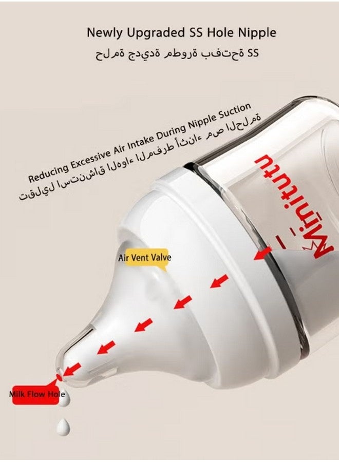 Minitutu Wide-Caliber Glass Baby Bottle With Breast-Like Nipples for Newborns, 80ML, 0M+ - Image 2