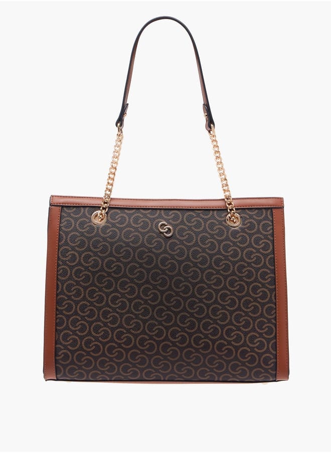 Celeste - Women Monogram Print Tote Bag with Double Handle and Zip Closure - Image 1