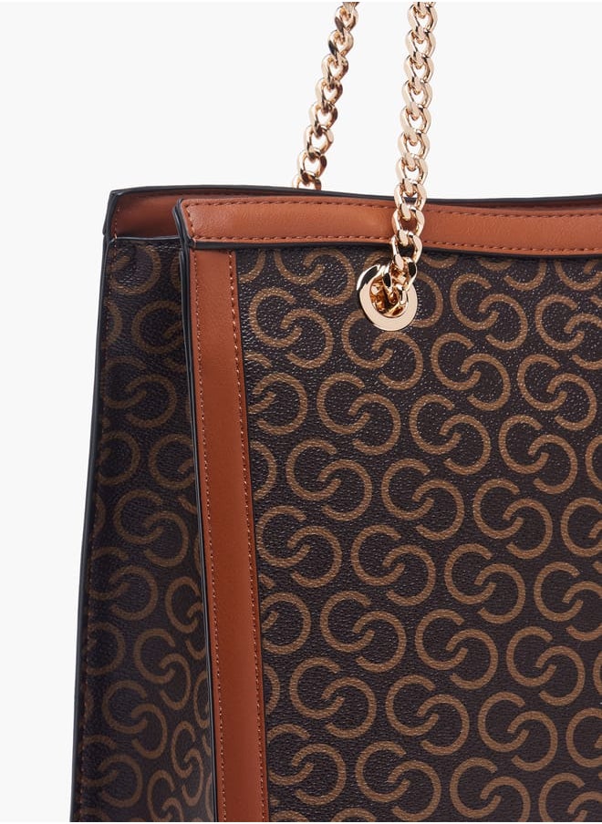Celeste - Women Monogram Print Tote Bag with Double Handle and Zip Closure - Image 1