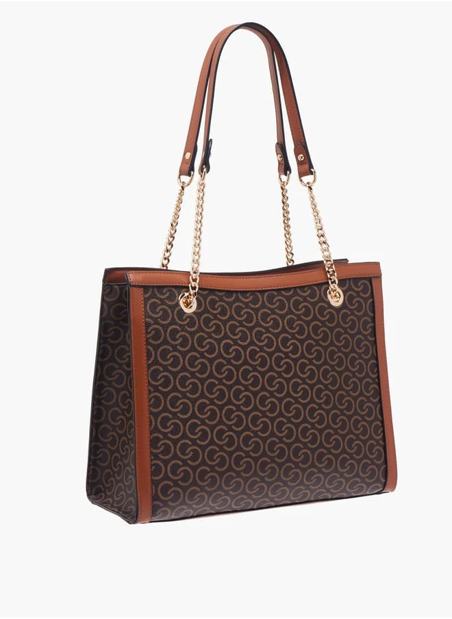 سيليست Women Monogram Print Tote Bag with Double Handle and Zip Closure