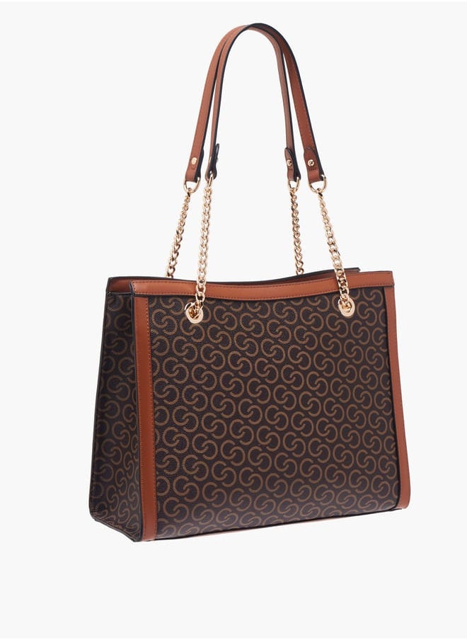 Celeste - Women Monogram Print Tote Bag with Double Handle and Zip Closure - Image 1