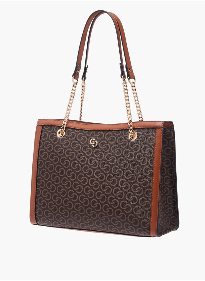 Celeste - Women Monogram Print Tote Bag with Double Handle and Zip Closure - Image 1