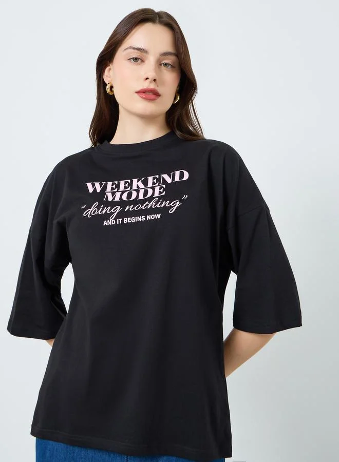 Women Black Slogan Print T-Shirt