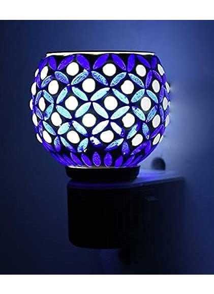 DS ENTERPRISE Dbell Ceramic Kapur Dani Electrical Camphor DiffuserHome Fragrance Aroma Glass Kapoor Dani Essential Oil Diffuser Burner Night Lamp 446Blue  - Image 1