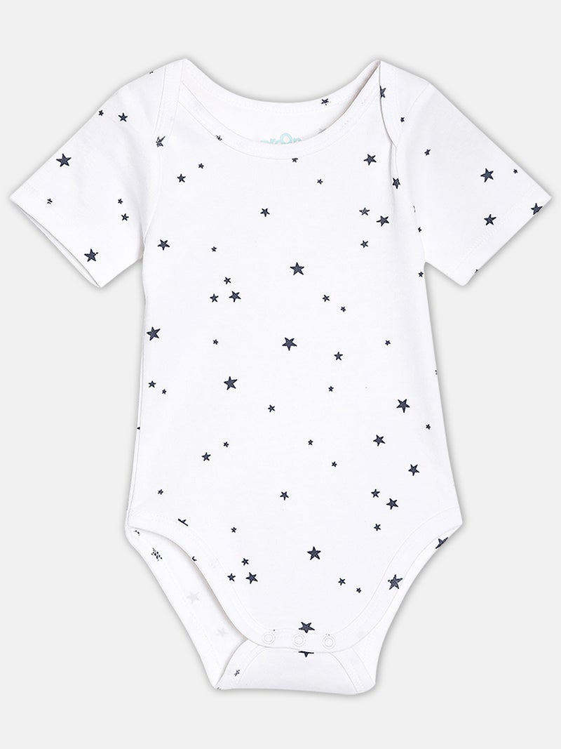 برون طقم بودي سوت قطن عضوي مطبوع للأطفال الرضع من برون - أبيض وأزرق - قطعتين - Image 3