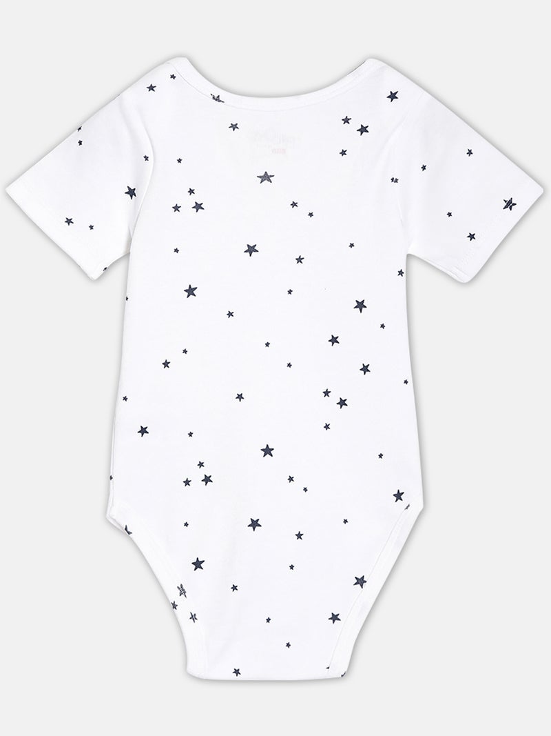 برون طقم بودي سوت قطن عضوي مطبوع للأطفال الرضع من برون - أبيض وأزرق - قطعتين - Image 5