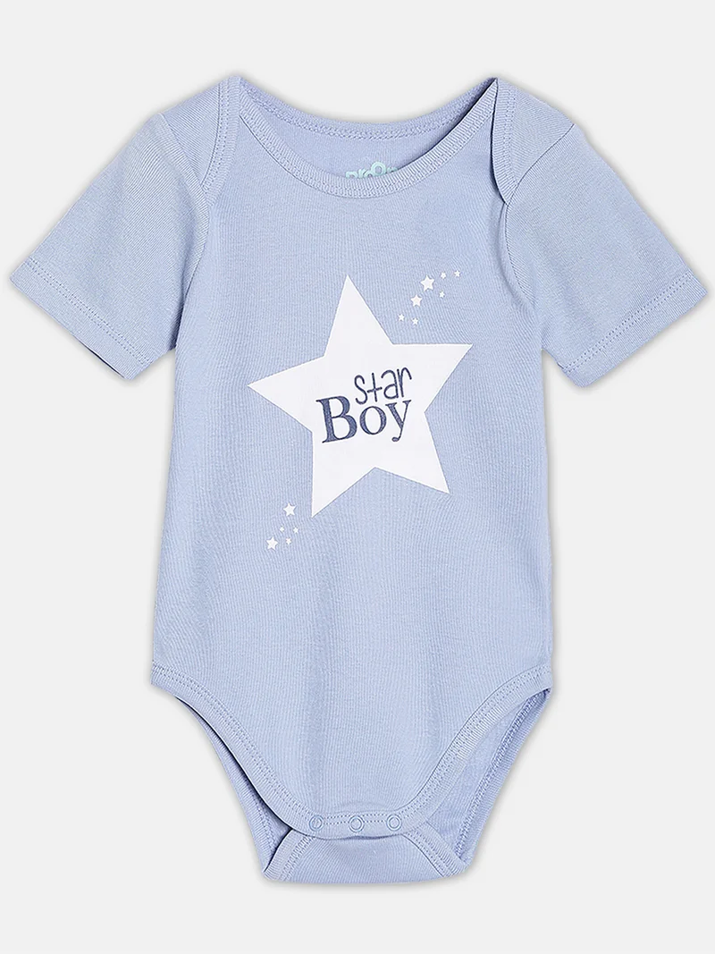 Broon Broon Infant Boys White and Blue Printed Organic Cotton Bodysuit Pack of 2