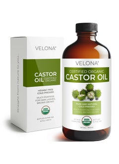 velona velona USDA Certified Organic Castor Oil - 16 Fl Oz in Glass Bottle | Golden, Virgin For Hair Growth, Boost Eyelashes, Eyebrows | Cold pressed, Natural Oil, USP Grade | Hexane Free, Lash Serum, Caster 