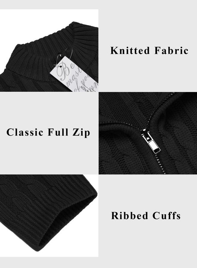 COOFANDY Men's Full Zip Cardigan Sweater Slim Fit Cable Knitted Zip Up Sweater with Pockets Black - Image 5