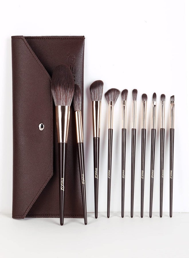 MSQ Make Up Brushes 10Pcs Makeup Brush Set Foundation Brush Blending Brush (Brown) - Image 1