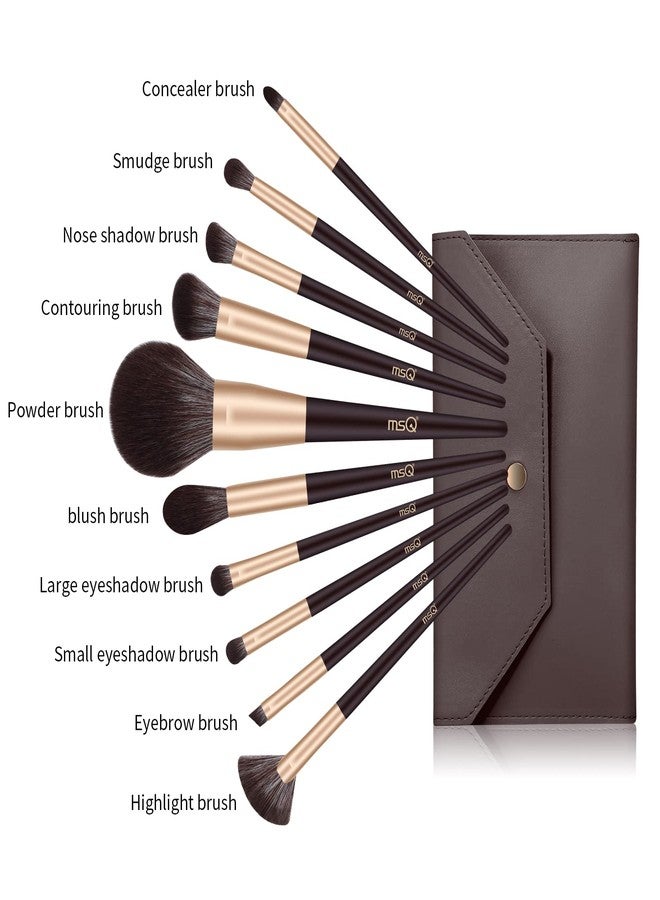 MSQ Make Up Brushes 10Pcs Makeup Brush Set Foundation Brush Blending Brush (Brown) - Image 2