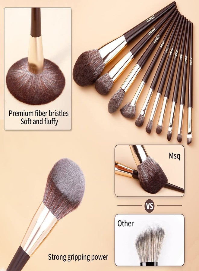 MSQ Make Up Brushes 10Pcs Makeup Brush Set Foundation Brush Blending Brush (Brown) - Image 5