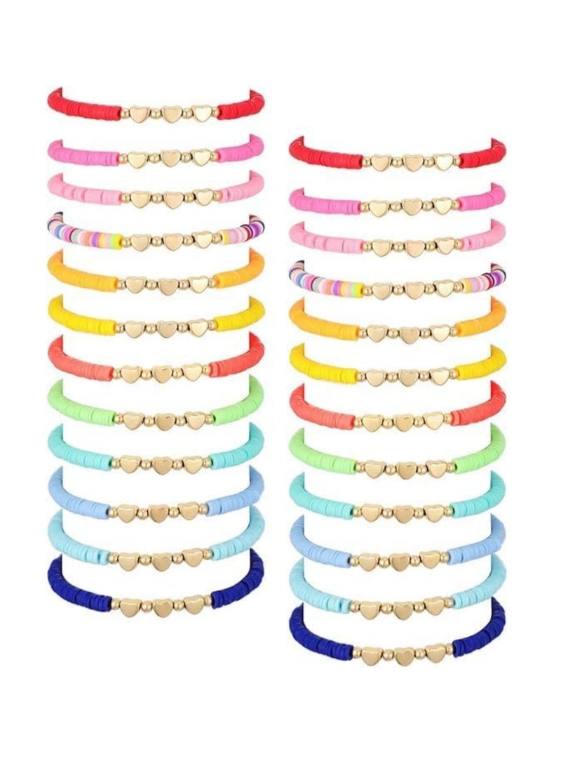 DAILYCHIC 24 Pcs Colorful Friendship Heart Bracelets, Stretch Beaded Kids Bracelet,Jewelry Gifts for Girls Women Valentine‘s Day Graduation Girl Party Favors  - Image 1