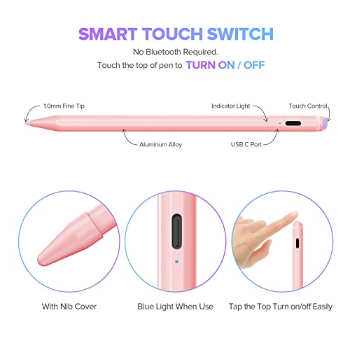 JAMJAKE Stylus Pen for iPad 6th-11th Generation-2X Fast Charge Active Pencil Compatible with 2018-2025 Apple iPad Pro 11"/12.9"/M4, iPad Air 3/4/5/M2/M3,iPad mini 5/6 Gen-Pink - Image 5