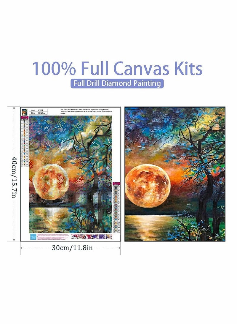 Excefore مجموعة الرسم بالألماس 5D للقيام بنفسك، 12X16" للكبار والأطفال لوحة شجرة القمر بالألماس الكريستالي - Image 5