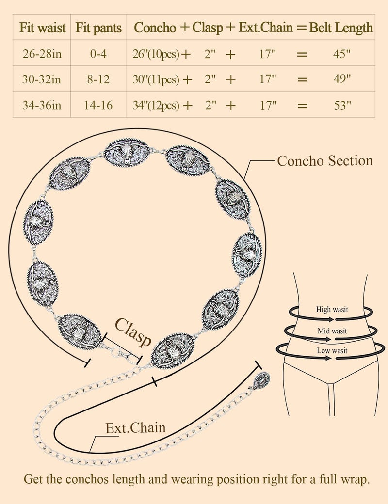 TOPACC Cowgirl Rodeo Belts for Women Western Cowboy Longhorn Concho Chain Belts for Dresses Jean Country Concert Outfit - Image 4