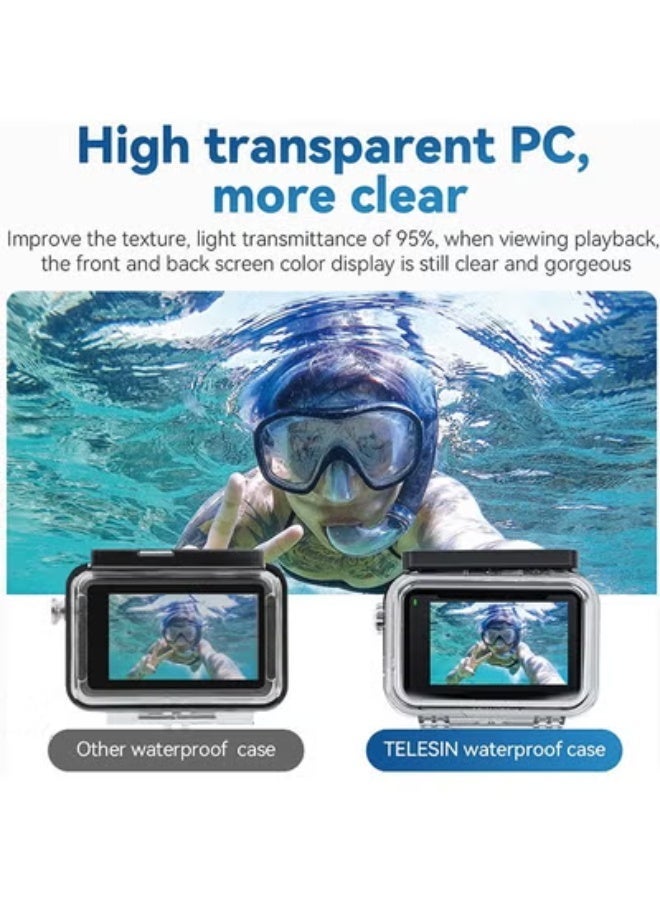 TELESIN Waterproof Case for DJI Action 5 Action 4 Action 3 Camera Accessories, with Anti-Fog Underwater Housing Shell Cage Supports 45M/148FT Deep Diving Scuba Snorkeling Swimming with Quick Release Screw - Image 2