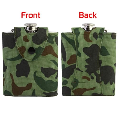 Jonquin Stainless Steel Hip Flask (7OZ) with Army Camouflage Fabric Pouch – (NEW-207 ml) - Image 3