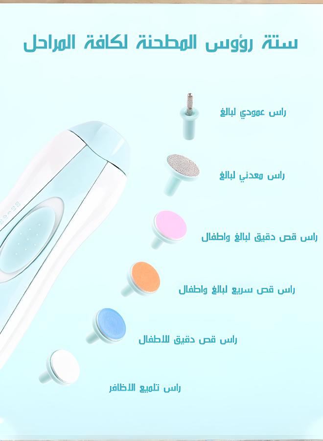 جودي بلاي اداة مبرد تشذيب اظافر كهربائية 6 في 1 للأطفال مع ضوء LED ورؤوس طحن وتلميع مختلفة، مناسبة للمواليد الجدد وما فوق - Image 4