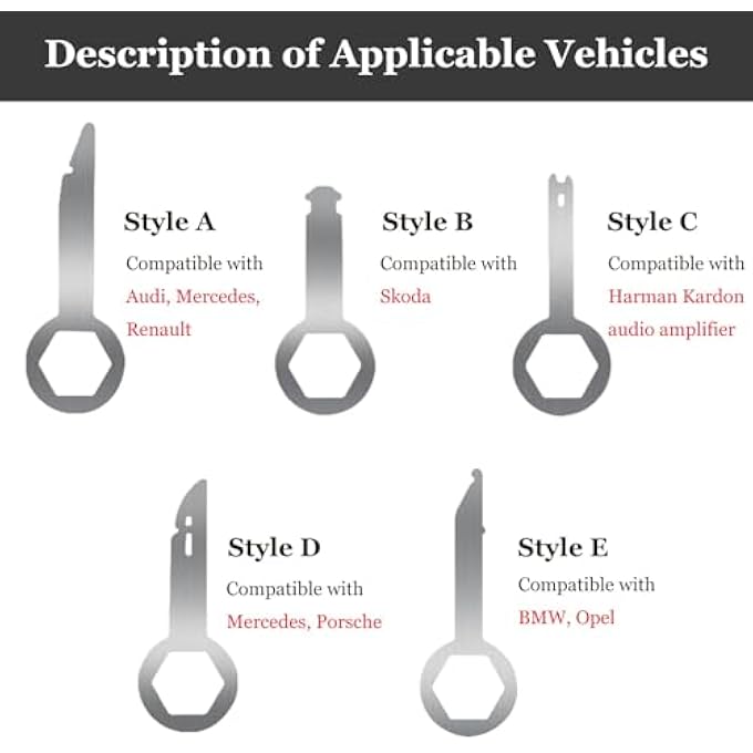 KASTWAVE Car Radio Removal Tool Key Set Car Radio Release Keys Extraction Tool Din Release Keys With Easy Grip Handles For Audi Vw Volkswagen Mercedes Benz Bmw Oem Head Unit Cd Media Player Pins 10 Pcs - Image 3