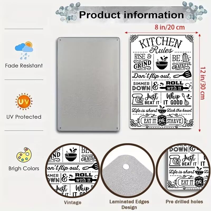 Crazysign Funny Kitchen Gifts for Women&Mom Kitchen Rules with Humorous Cooking Quotes Vintage Tin Sign for Home Farmhouse Kitchen Dining Room Decor 8x12 Inch (3368) - Image 2