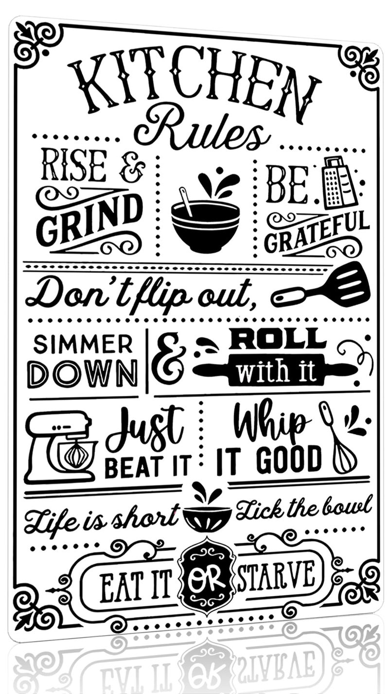 Crazysign Funny Kitchen Gifts for Women&Mom Kitchen Rules with Humorous Cooking Quotes Vintage Tin Sign for Home Farmhouse Kitchen Dining Room Decor 8x12 Inch (3368) - Image 1
