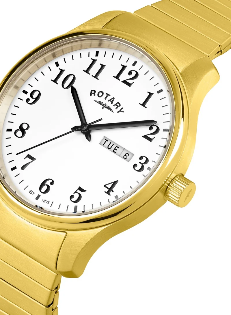 Rotary Men's Heritage Altera Analogue Watch, 38 mm, White Dial, Gold-Tone Expander Bracelet