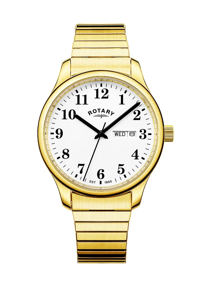Rotary Men's Heritage Altera Analogue Watch, 38 mm, White Dial, Gold-Tone Expander Bracelet