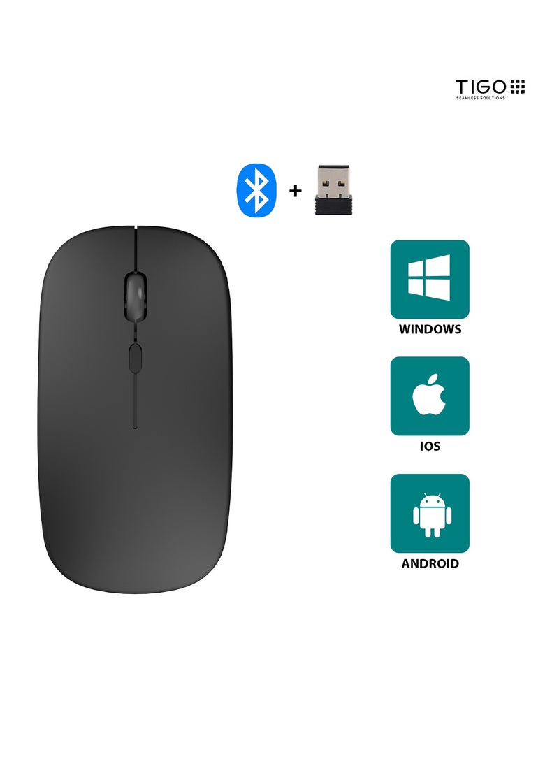 T I G O - Bluetooth Wireless USB Mouse with USB 2.4GHz Wireless Dongle up to 1600 DPI up to 10m Optical Sensor for Laptop PC MacBook iPad Computer Black - Image 1