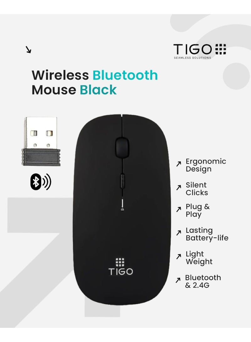 T I G O Bluetooth Wireless USB Mouse with USB 2.4GHz Wireless Dongle up to 1600 DPI up to 10m Optical Sensor for Laptop PC MacBook iPad Computer Black  - Image 2