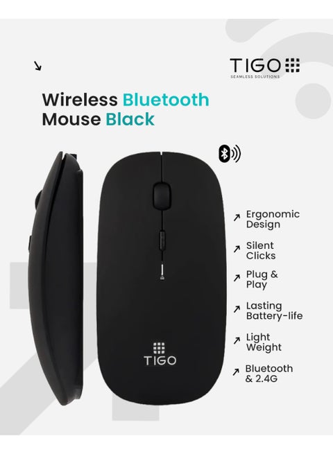 Bluetooth Wireless USB Mouse with USB 2.4GHz Wireless Dongle up to 1600 DPI up to 10m Optical Sensor for Laptop PC MacBook iPad Computer Black