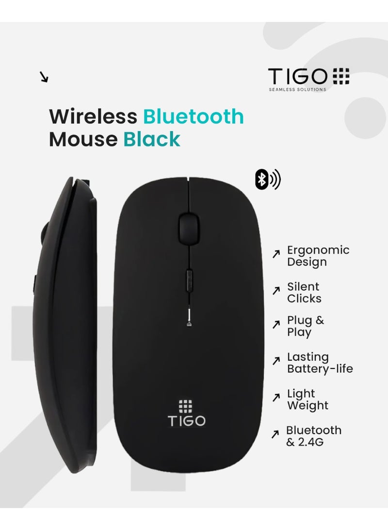 T I G O Bluetooth Wireless USB Mouse with USB 2.4GHz Wireless Dongle up to 1600 DPI up to 10m Optical Sensor for Laptop PC MacBook iPad Computer Black  - Image 1