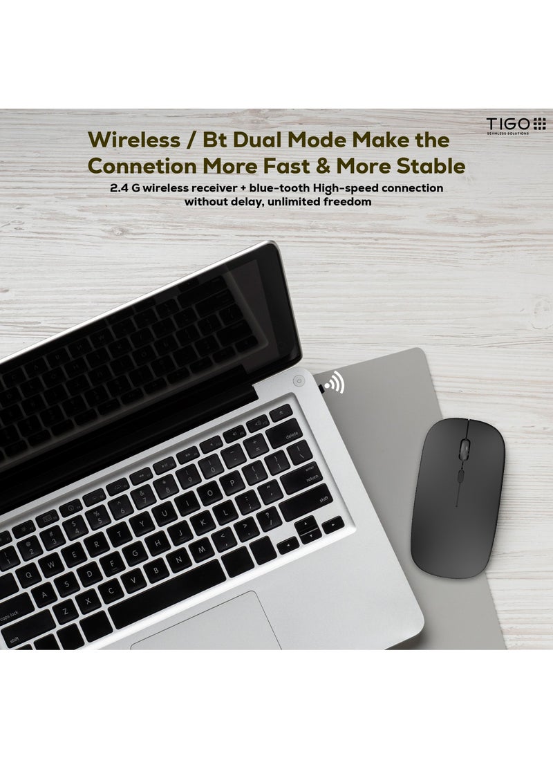 T I G O - Bluetooth Wireless USB Mouse with USB 2.4GHz Wireless Dongle up to 1600 DPI up to 10m Optical Sensor for Laptop PC MacBook iPad Computer Black - Image 1